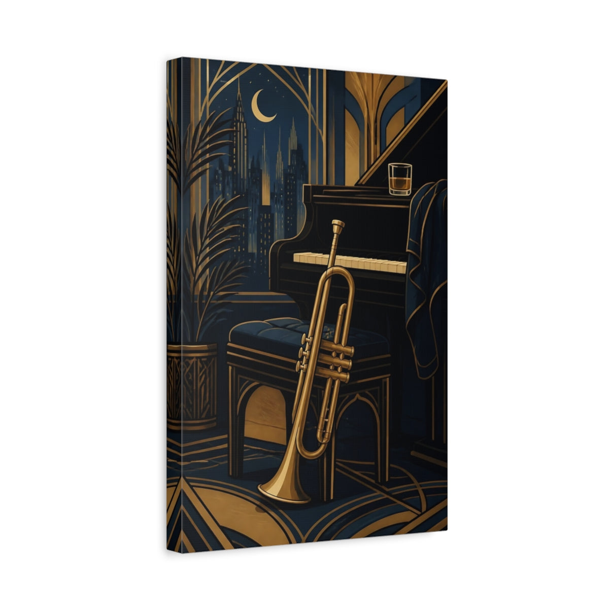 Side Mockup 4. Moonlit Jazz Parlor shown as canvas print
