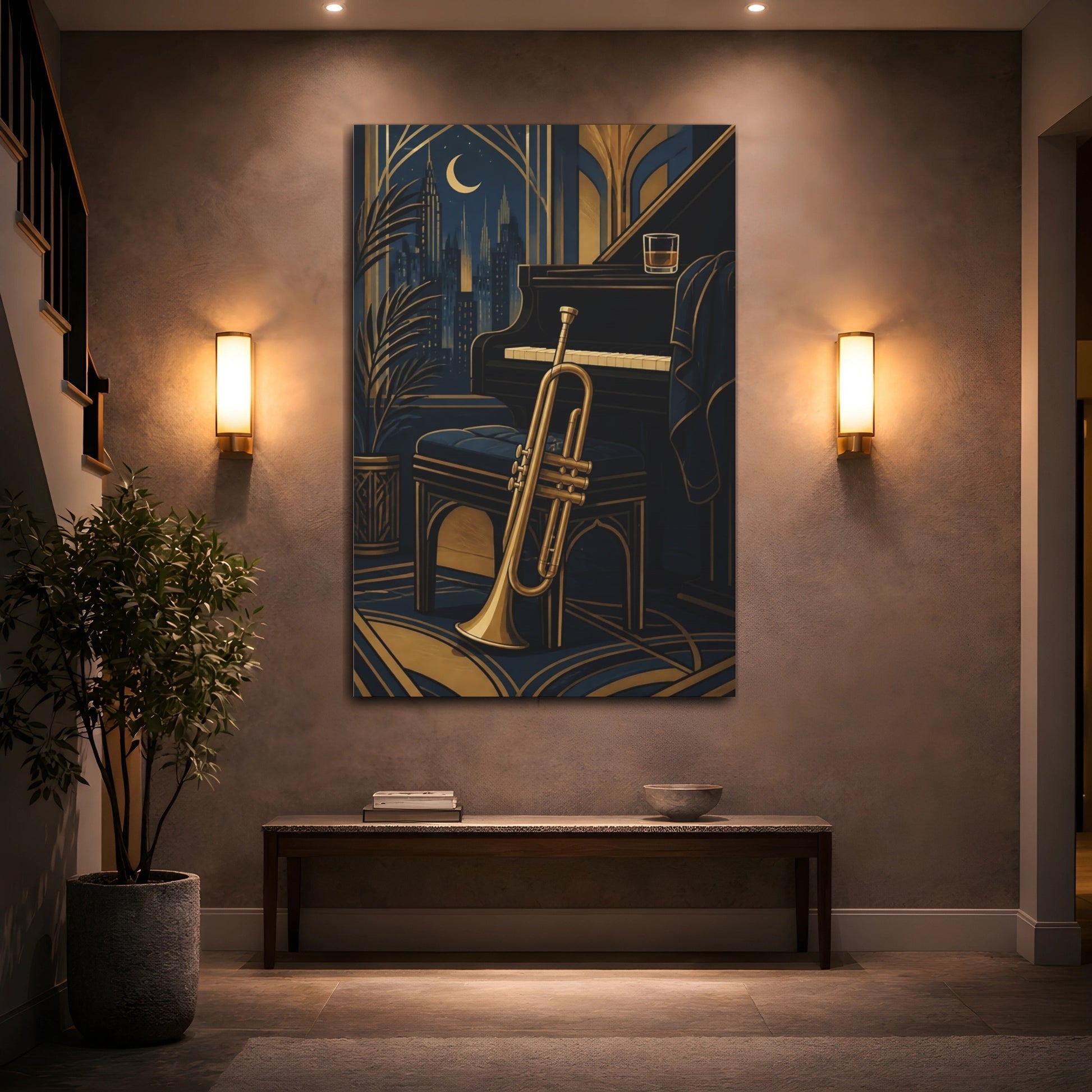 Mockup 2. Moonlit Jazz Parlor shown as canvas print