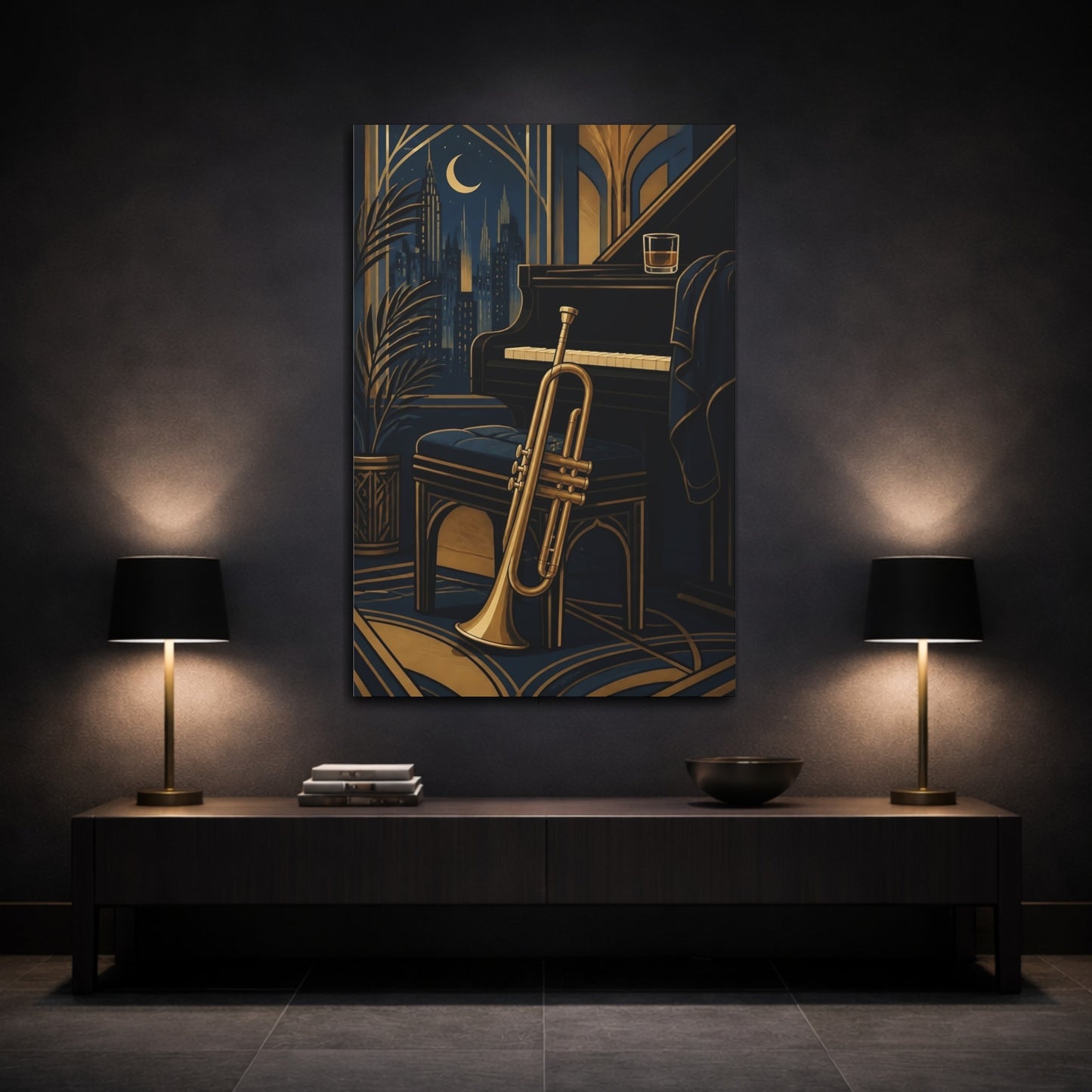 Mockup 3. Moonlit Jazz Parlor shown as canvas print