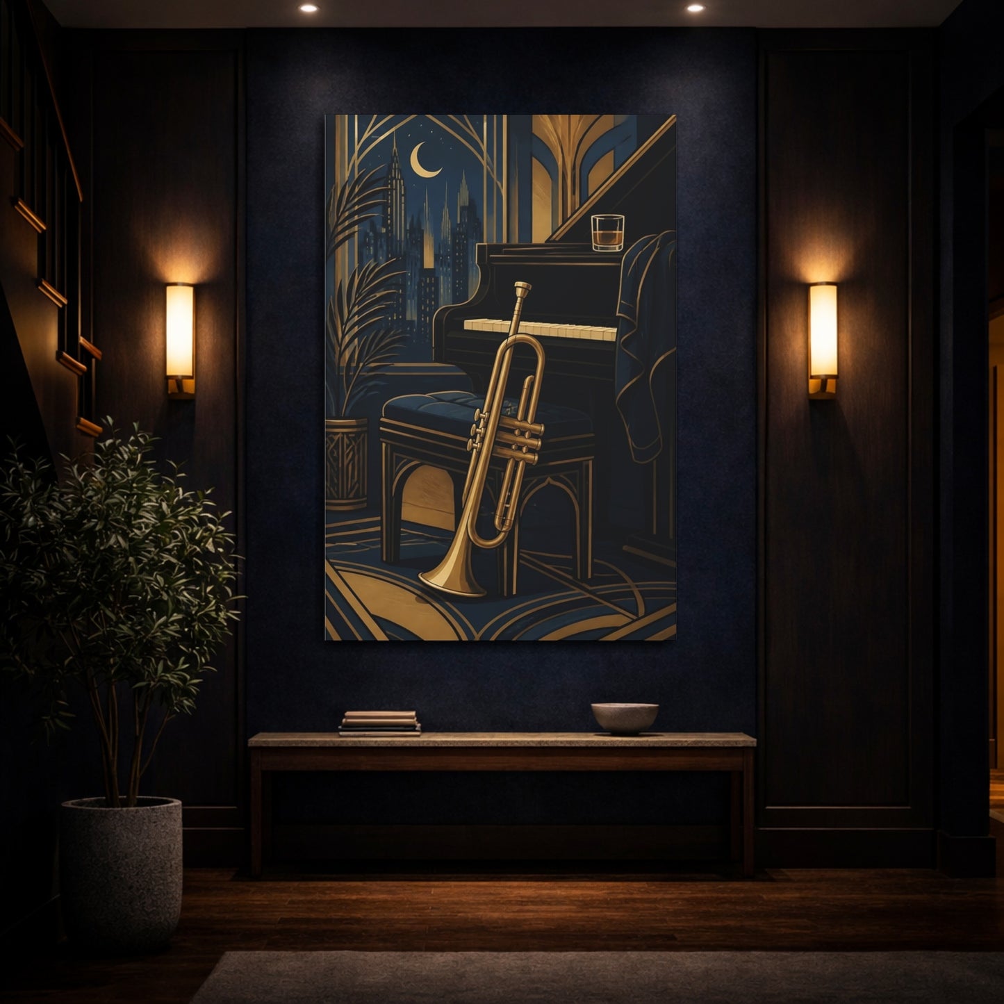 Mockup 4. Moonlit Jazz Parlor shown as canvas print