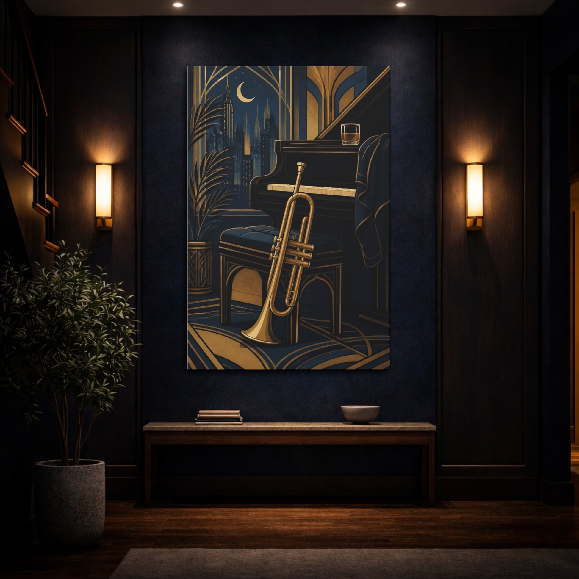 Mockup 4. Moonlit Jazz Parlor shown as canvas print