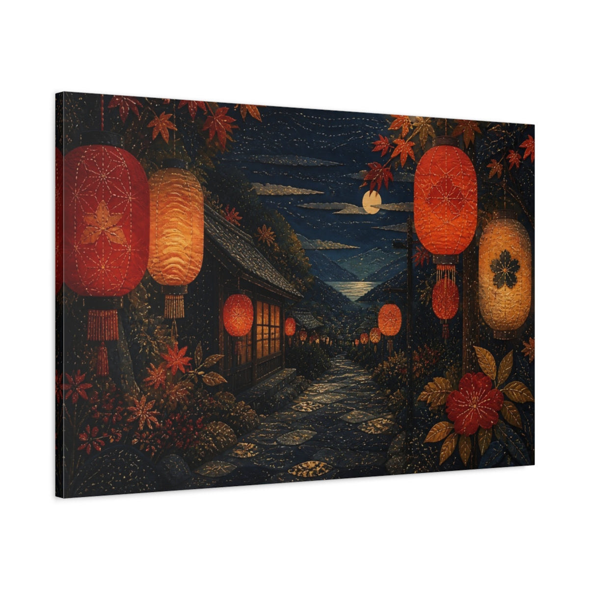 Main Mockup. Moonlit Lantern Lane shown as canvas print
