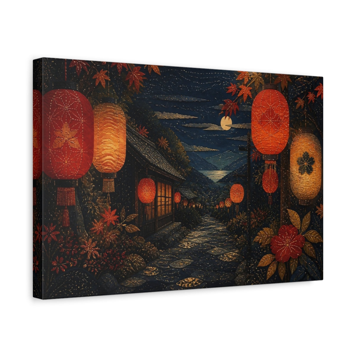Side Mockup 4. Moonlit Lantern Lane shown as canvas print