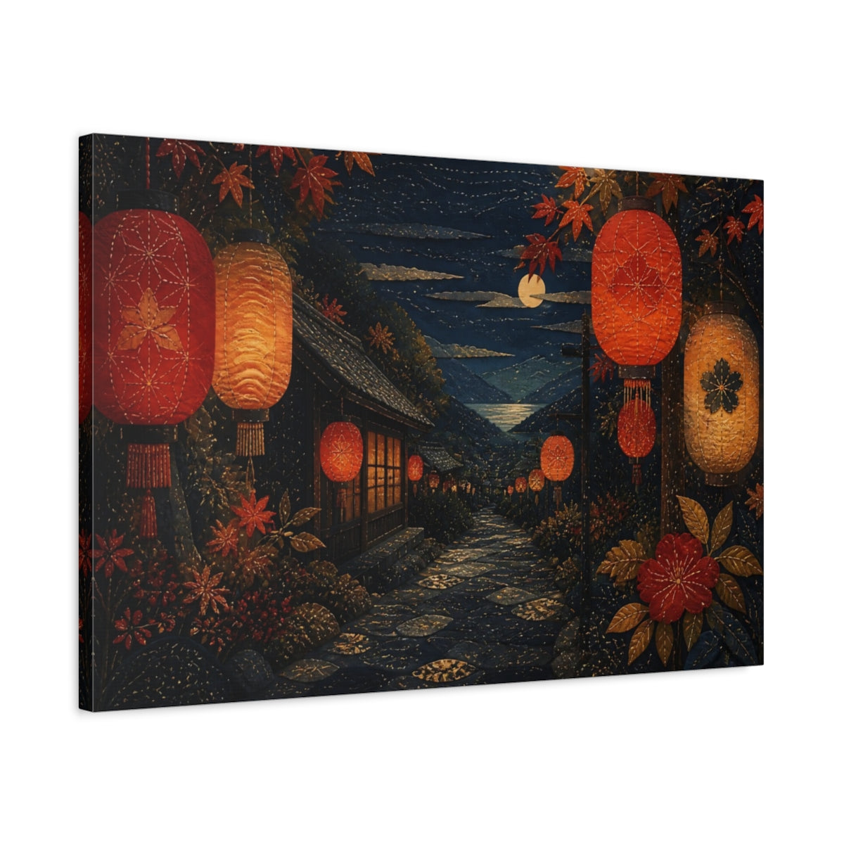 Side Mockup 2. Moonlit Lantern Lane shown as canvas print