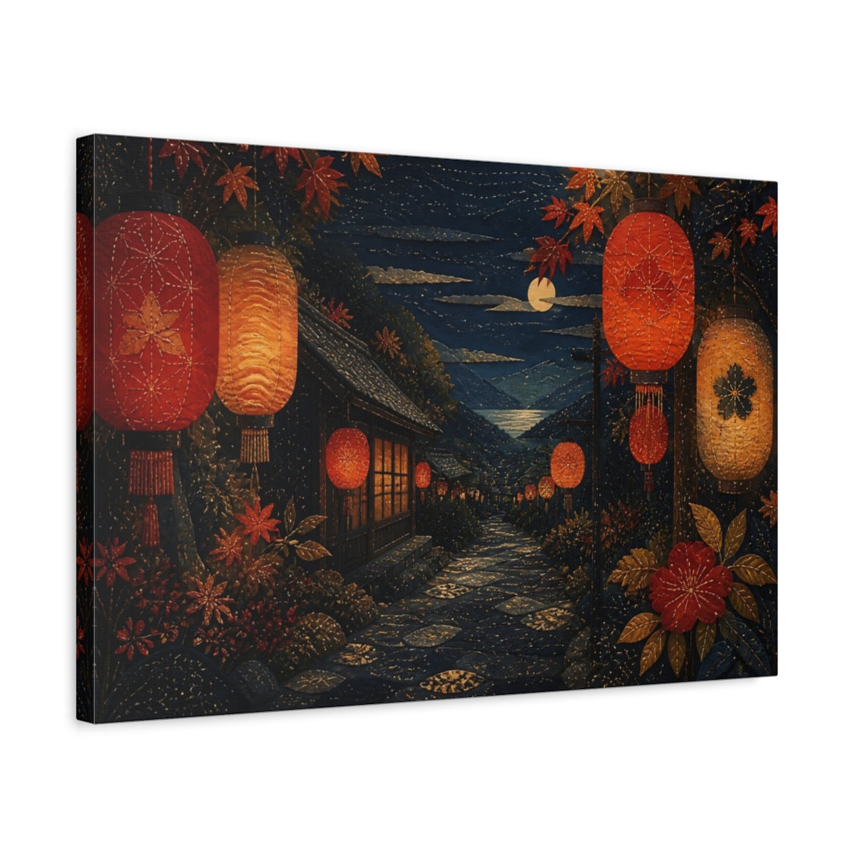 Side Mockup 3. Moonlit Lantern Lane shown as canvas print