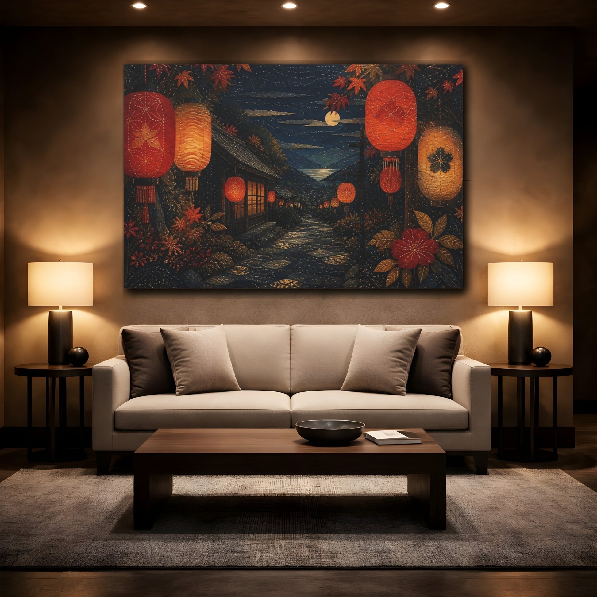 Mockup 2. Moonlit Lantern Lane shown as canvas print