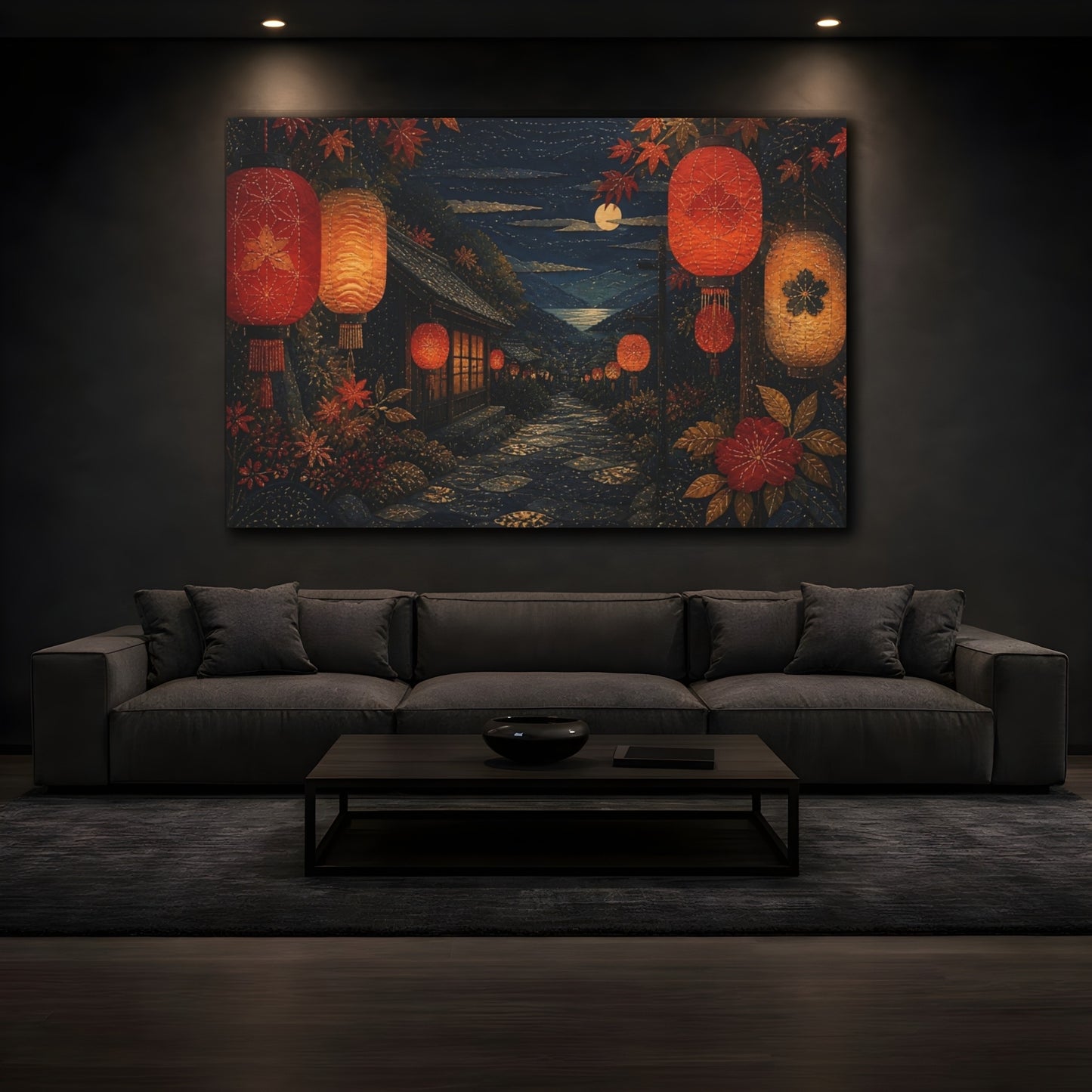 Mockup 3. Moonlit Lantern Lane shown as canvas print
