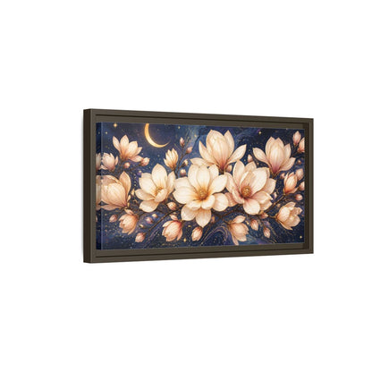 Side Mockup 7. Moonlit Magnolia Blossoms shown as framed canvas print