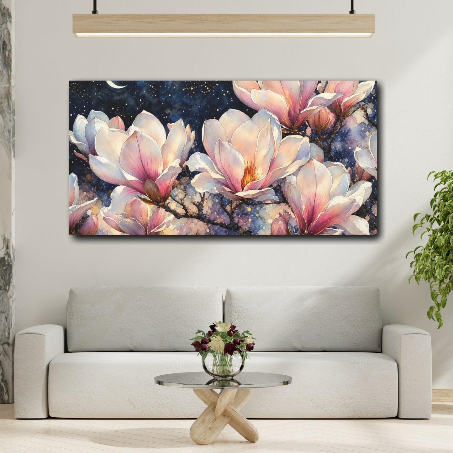 Mockup 2. Moonlit Magnolia Blossoms shown as canvas print
