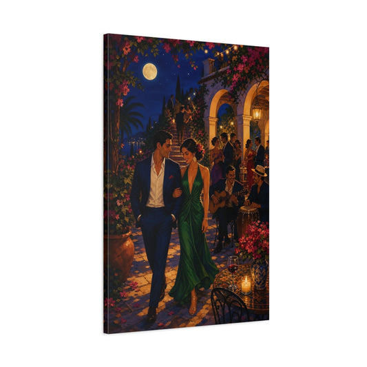 Main Mockup. Moonlit Mediterranean Evening shown as canvas print
