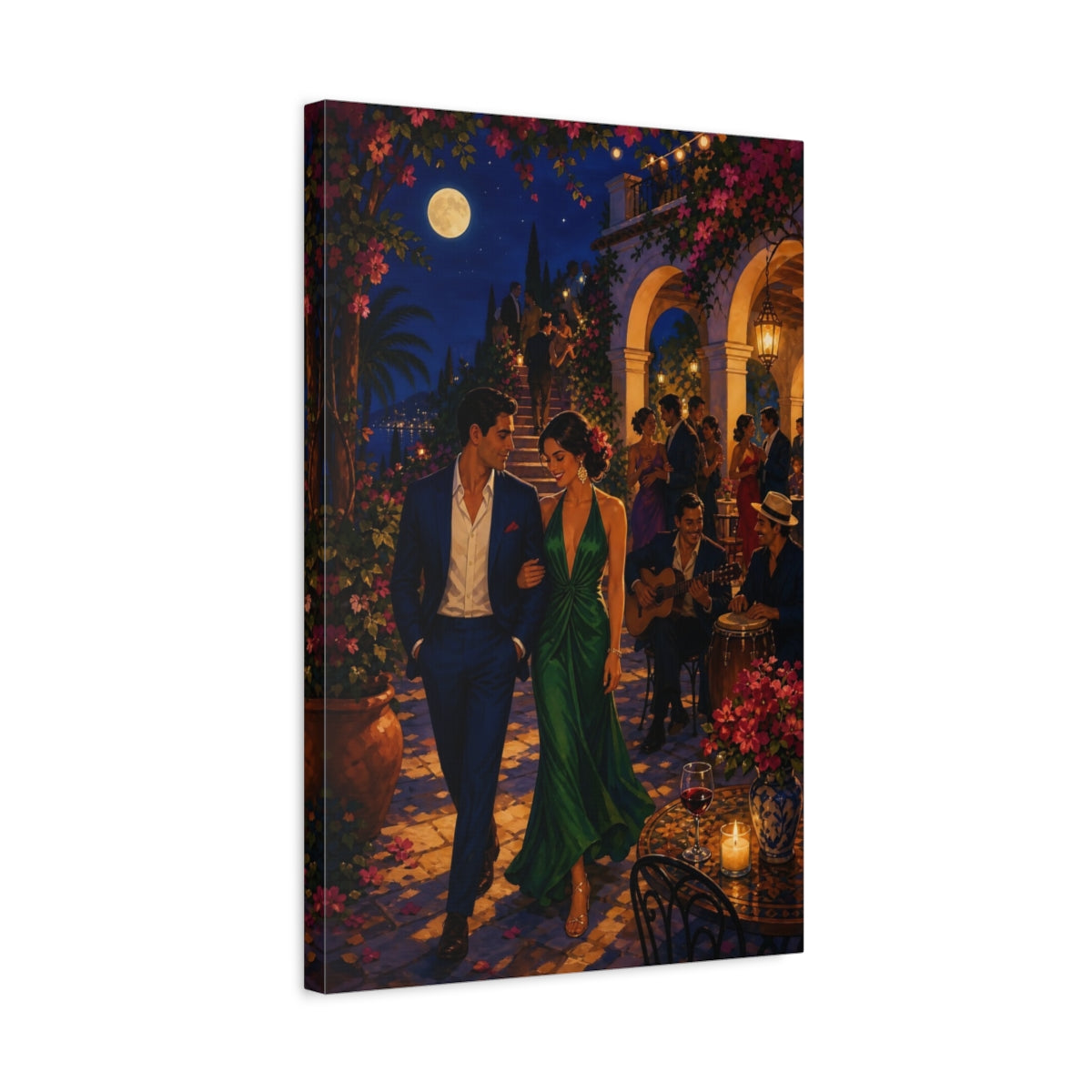 Side Mockup 3. Moonlit Mediterranean Evening shown as canvas print