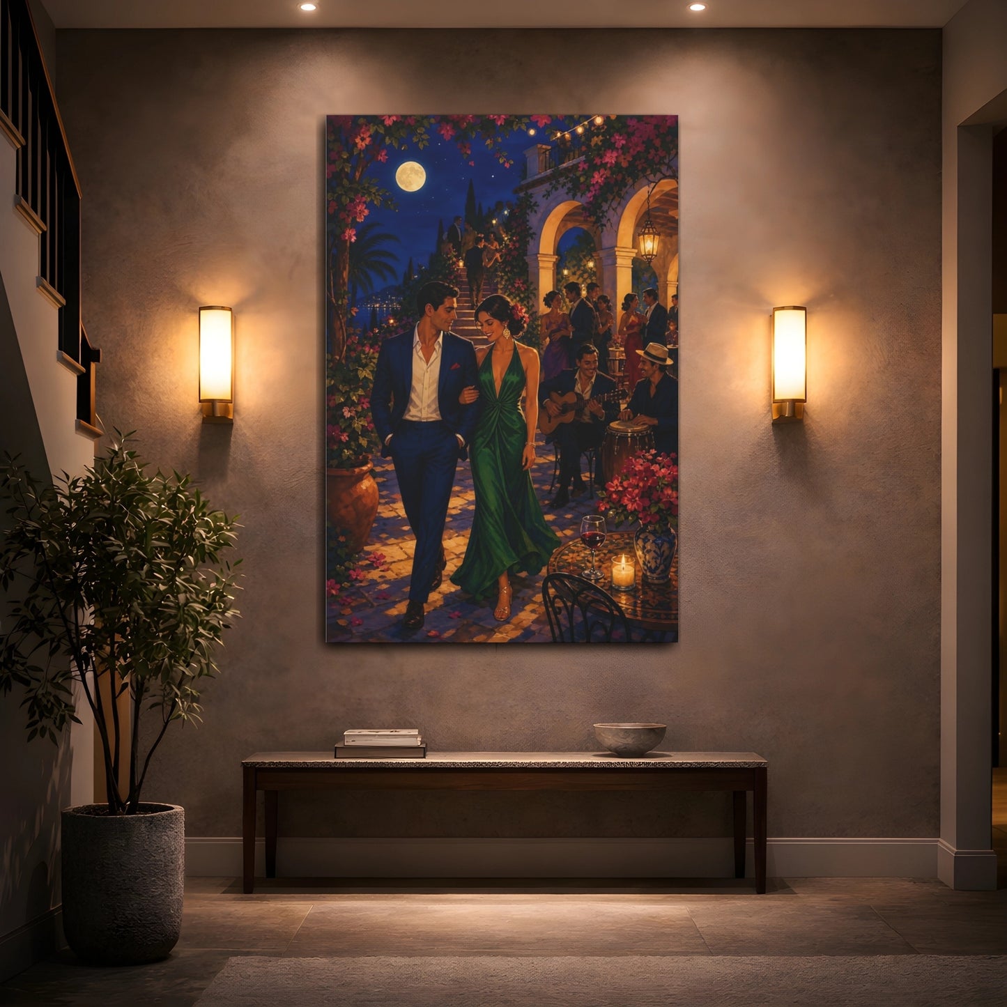 Mockup 2. Moonlit Mediterranean Evening shown as canvas print