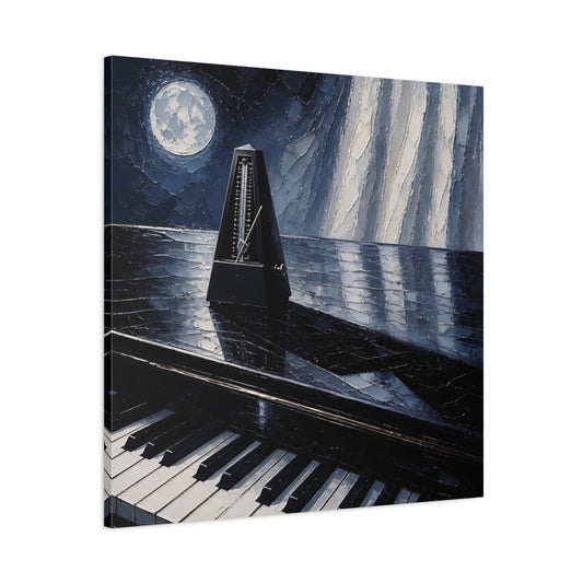 Main Mockup. Moonlit Metronome On Piano shown as canvas print