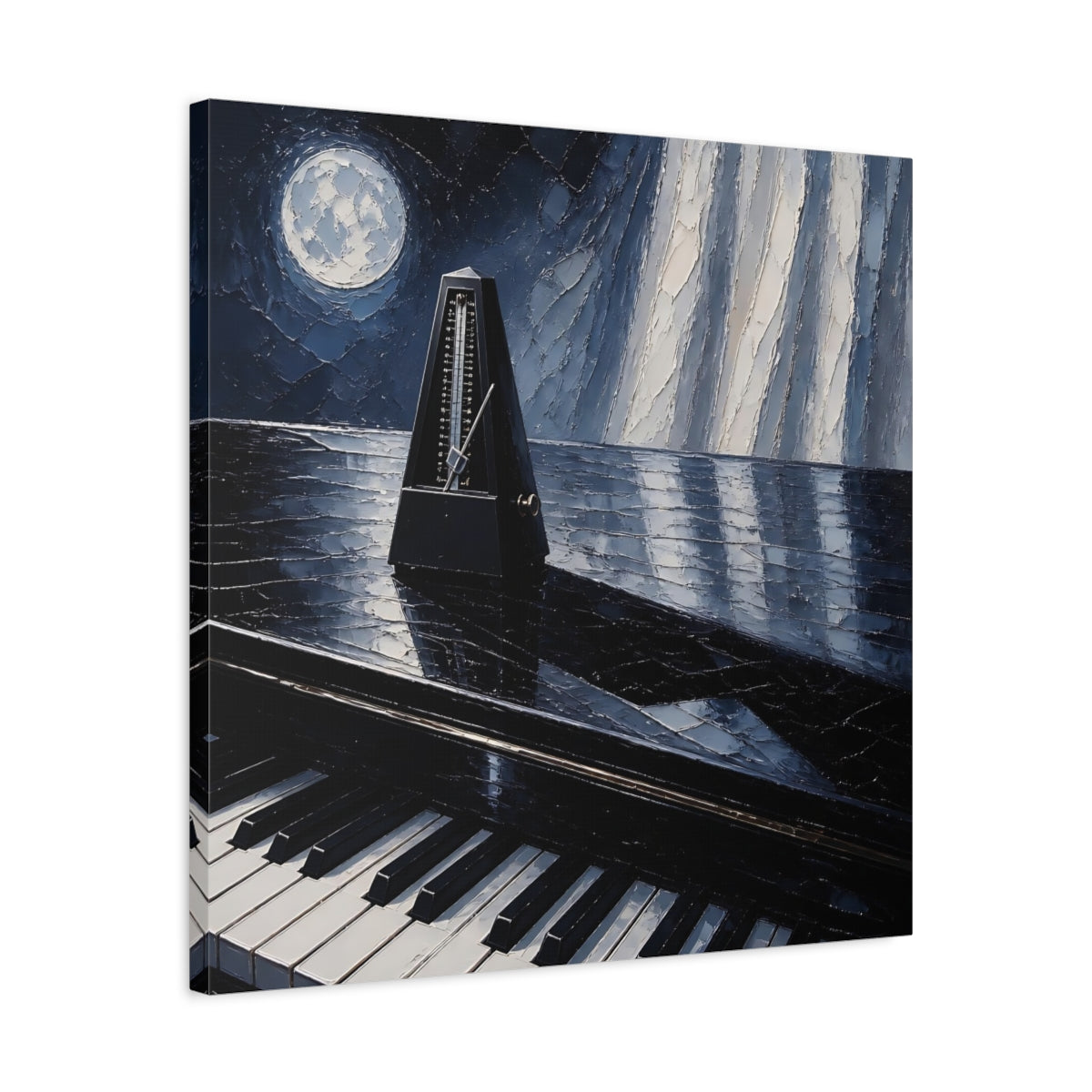 Side Mockup 4. Moonlit Metronome On Piano shown as canvas print