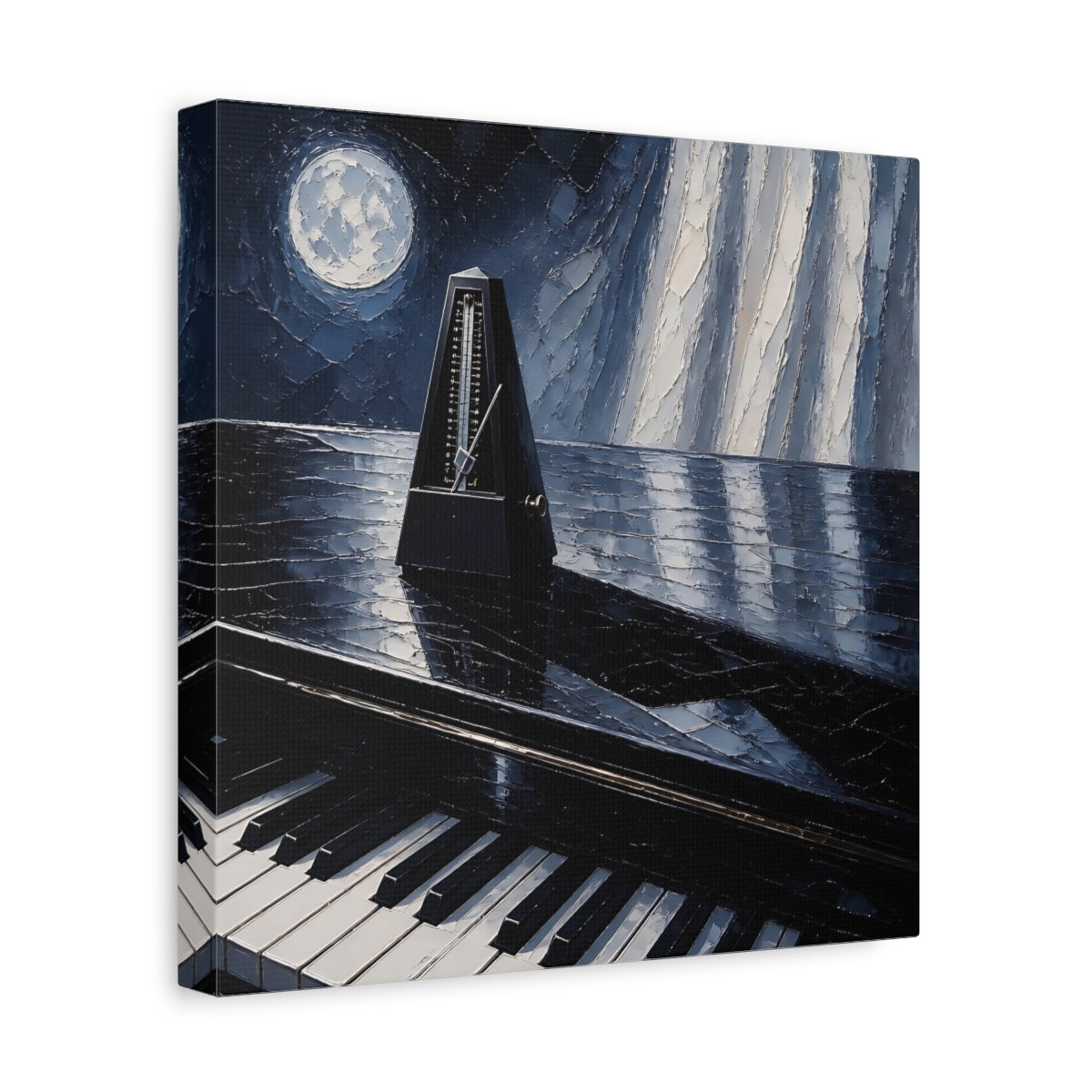 Side Mockup 8. Moonlit Metronome On Piano shown as canvas print