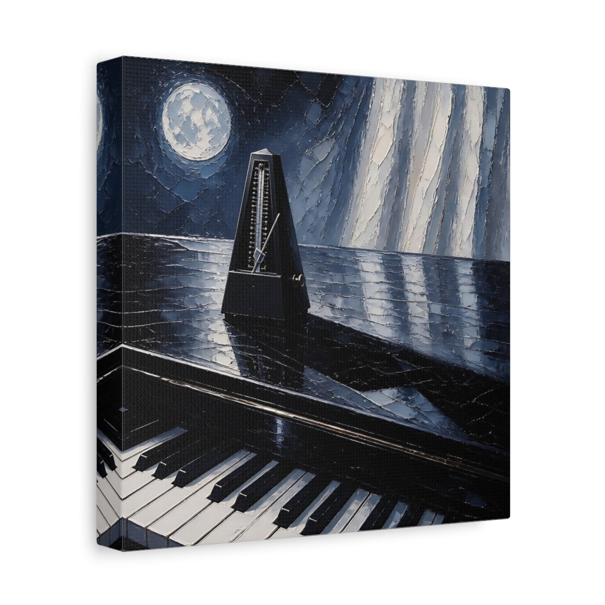 Side Mockup 9. Moonlit Metronome On Piano shown as canvas print