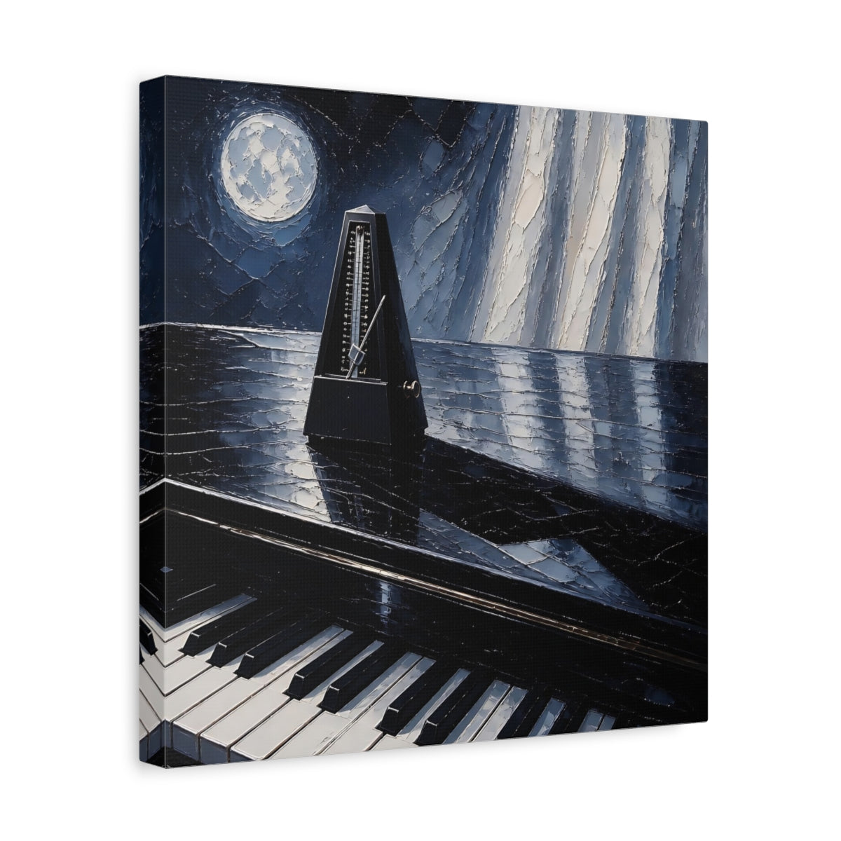 Side Mockup 7. Moonlit Metronome On Piano shown as canvas print