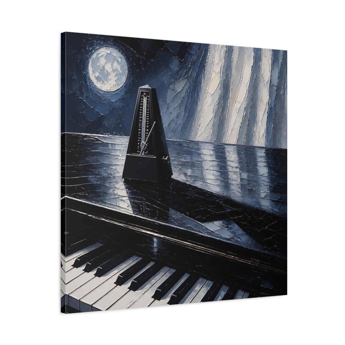 Side Mockup 3. Moonlit Metronome On Piano shown as canvas print