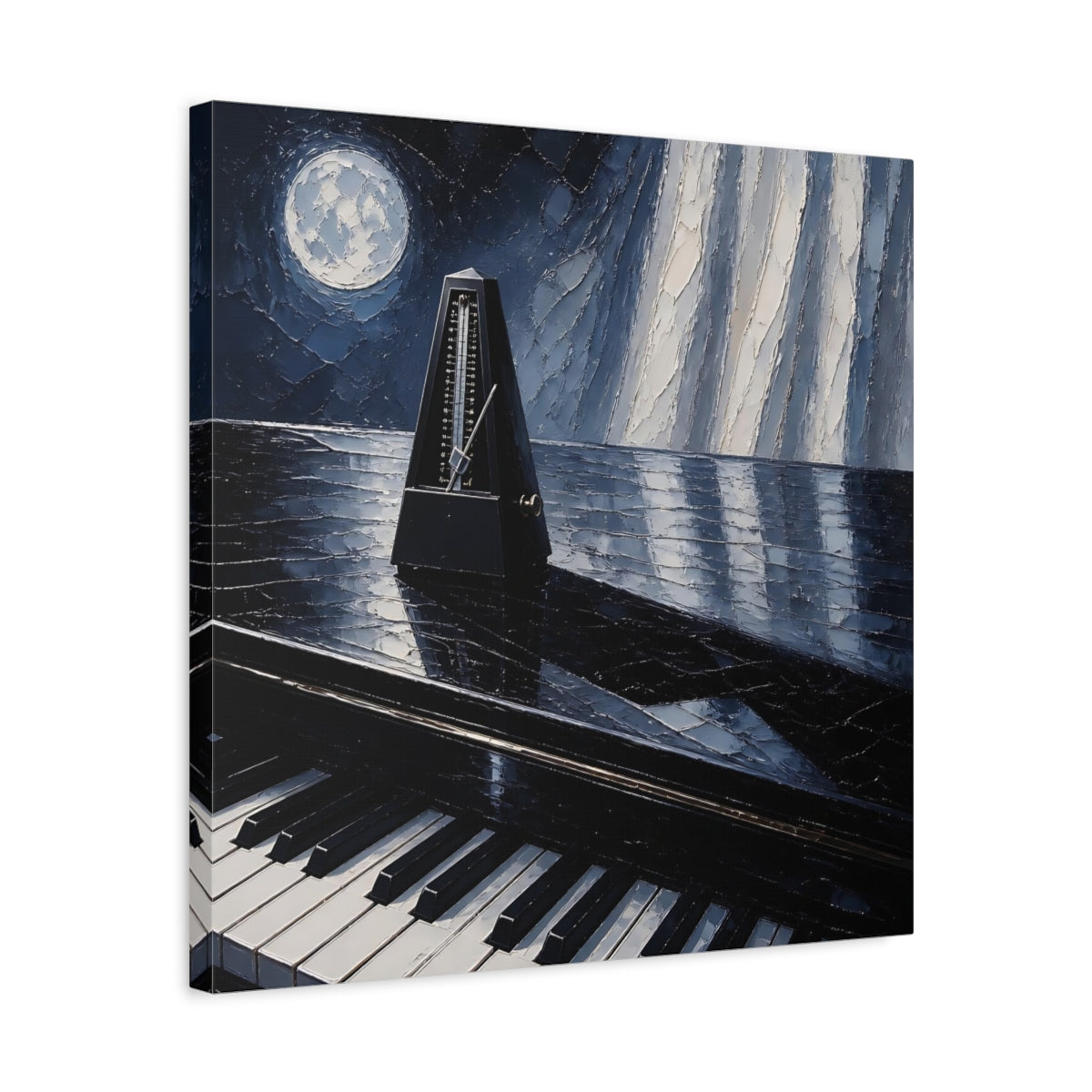 Side Mockup 5. Moonlit Metronome On Piano shown as canvas print