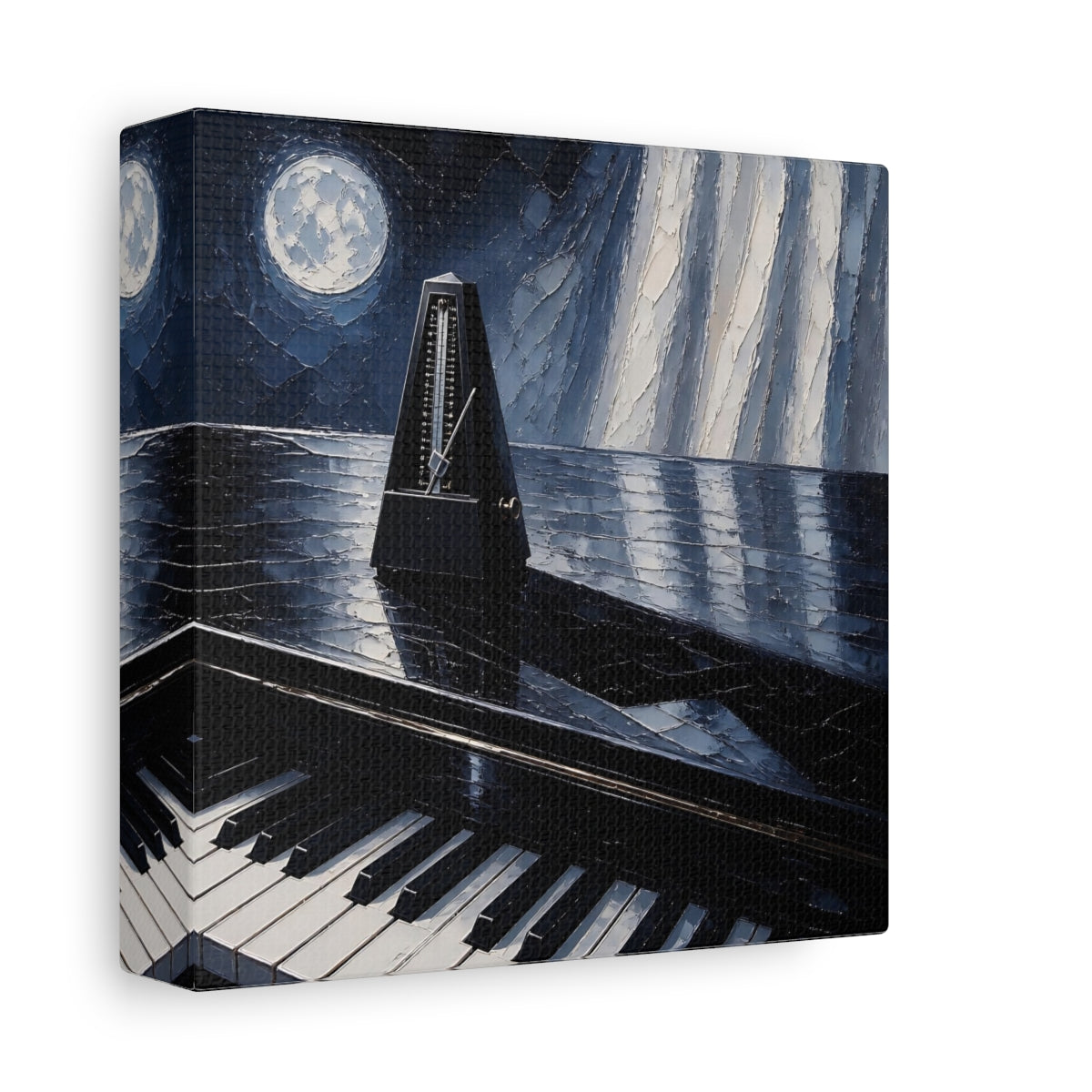 Side Mockup 2. Moonlit Metronome On Piano shown as canvas print