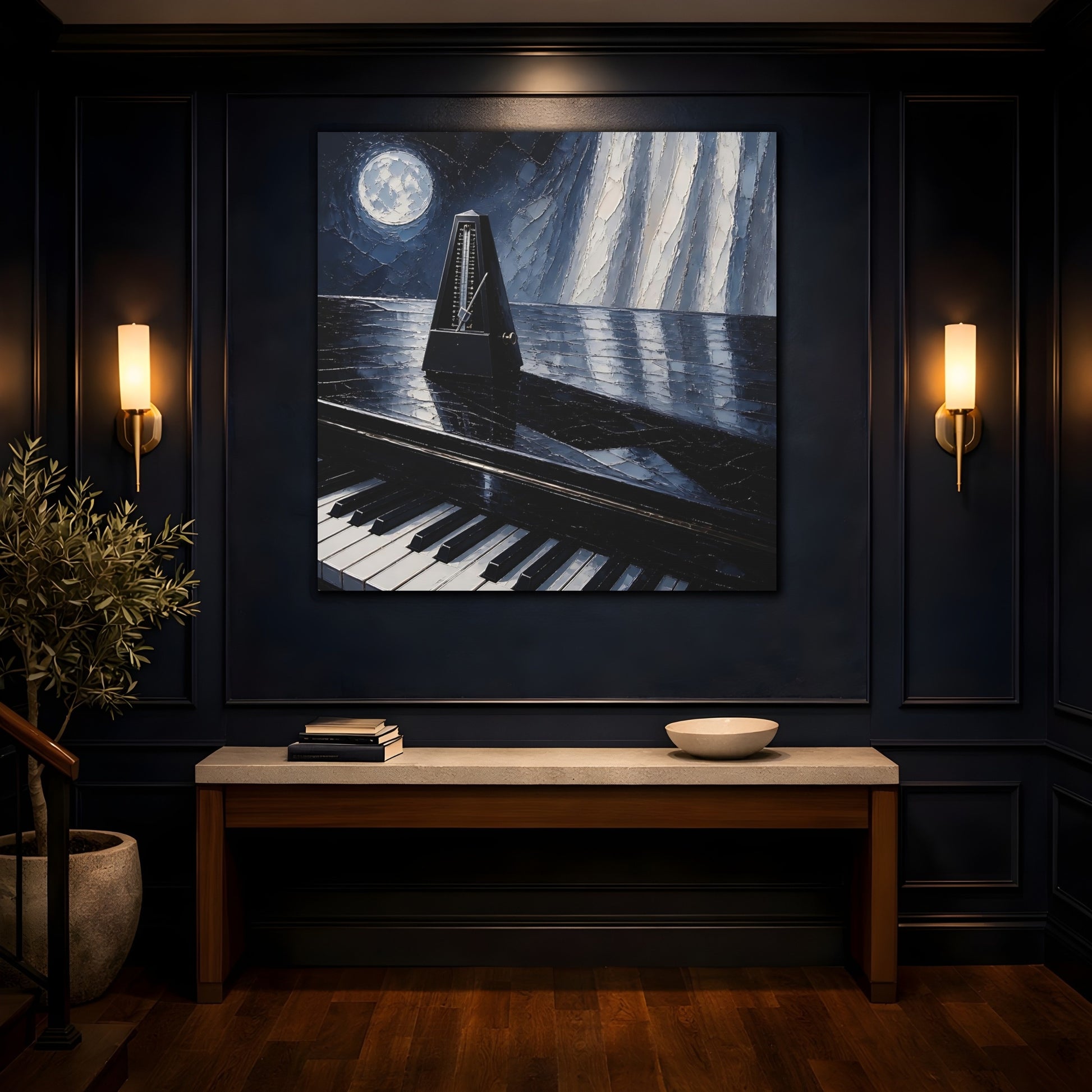 Mockup 4. Moonlit Metronome On Piano shown as canvas print