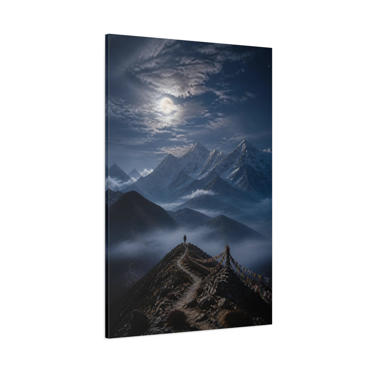 Side Mockup 1. Moonlit Mountain Ridge shown as canvas print