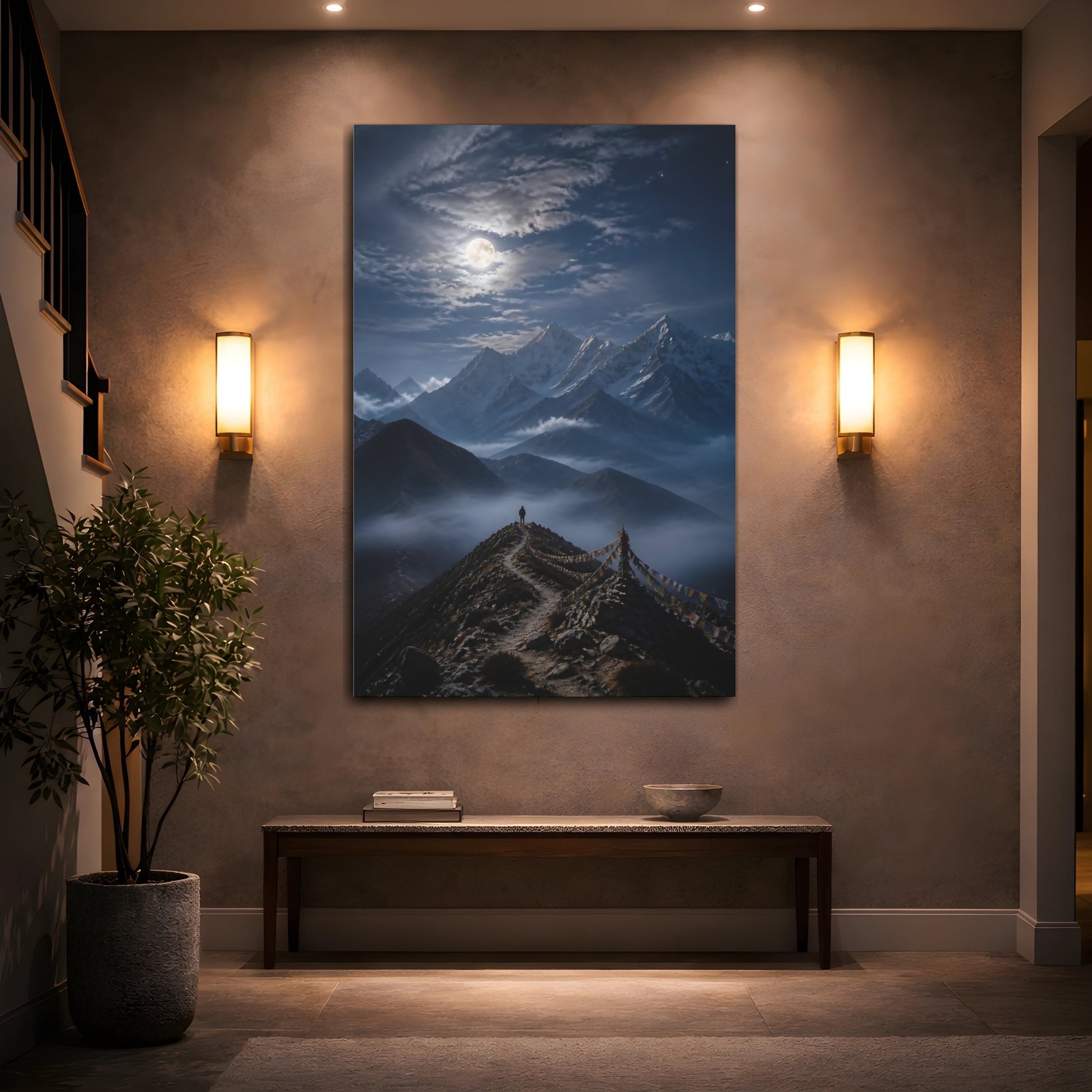 Mockup 2. Moonlit Mountain Ridge shown as canvas print