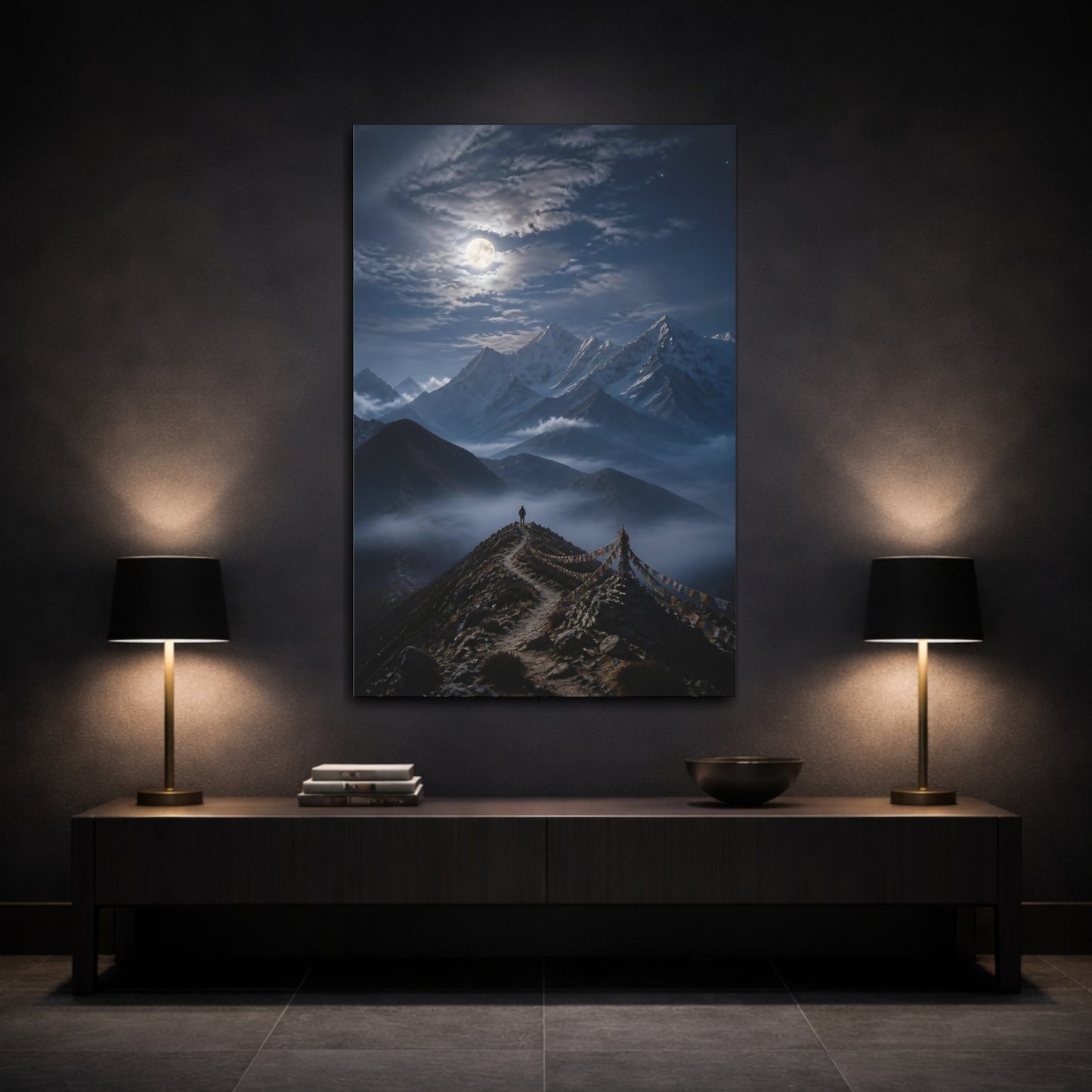 Mockup 3. Moonlit Mountain Ridge shown as canvas print