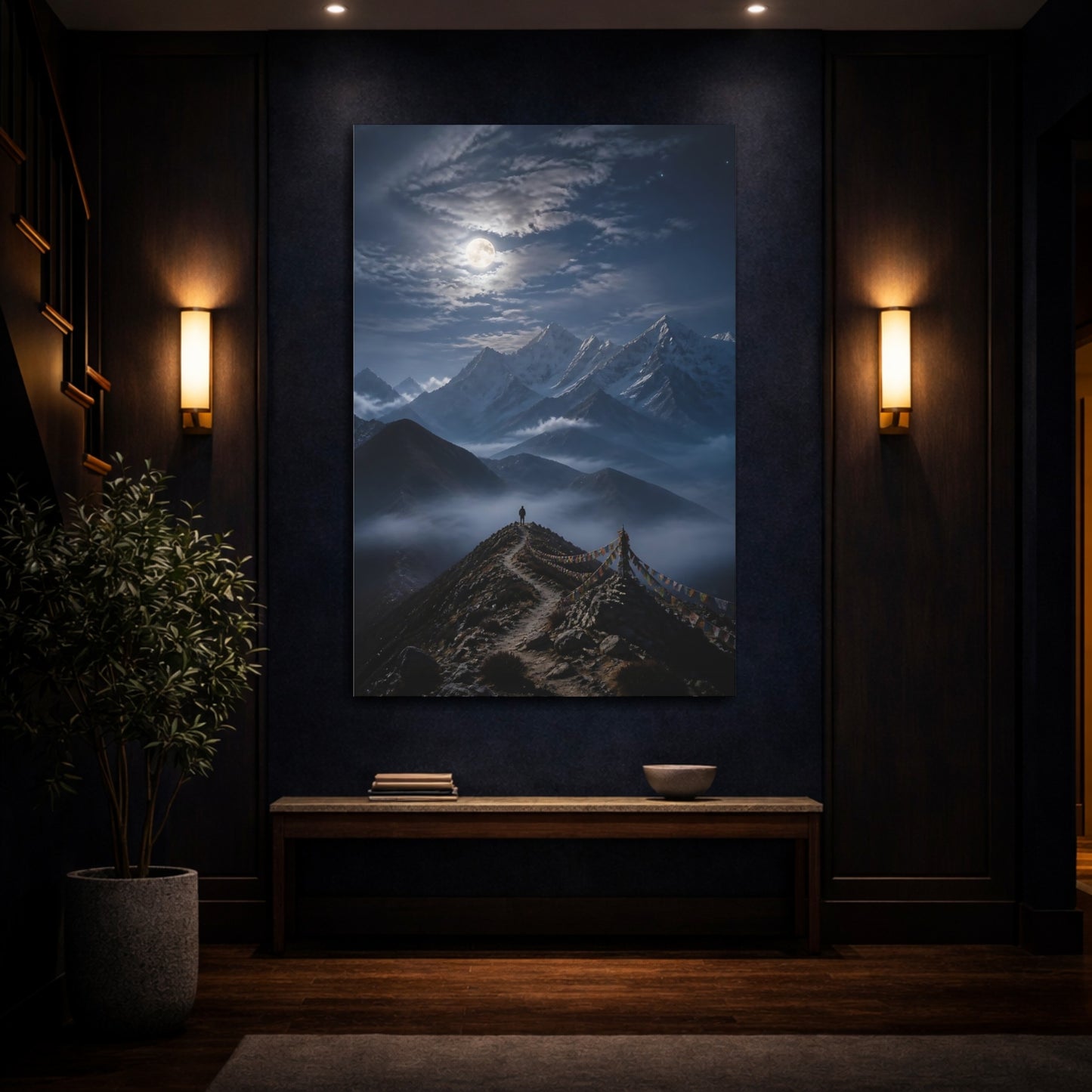 Mockup 4. Moonlit Mountain Ridge shown as canvas print