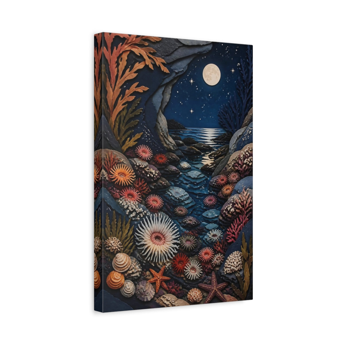 Side Mockup 4. Moonlit Nature Tidal Pool shown as canvas print