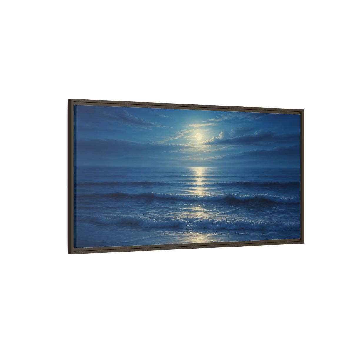 Side Mockup 4. Moonlit Ocean Reflections shown as framed canvas print