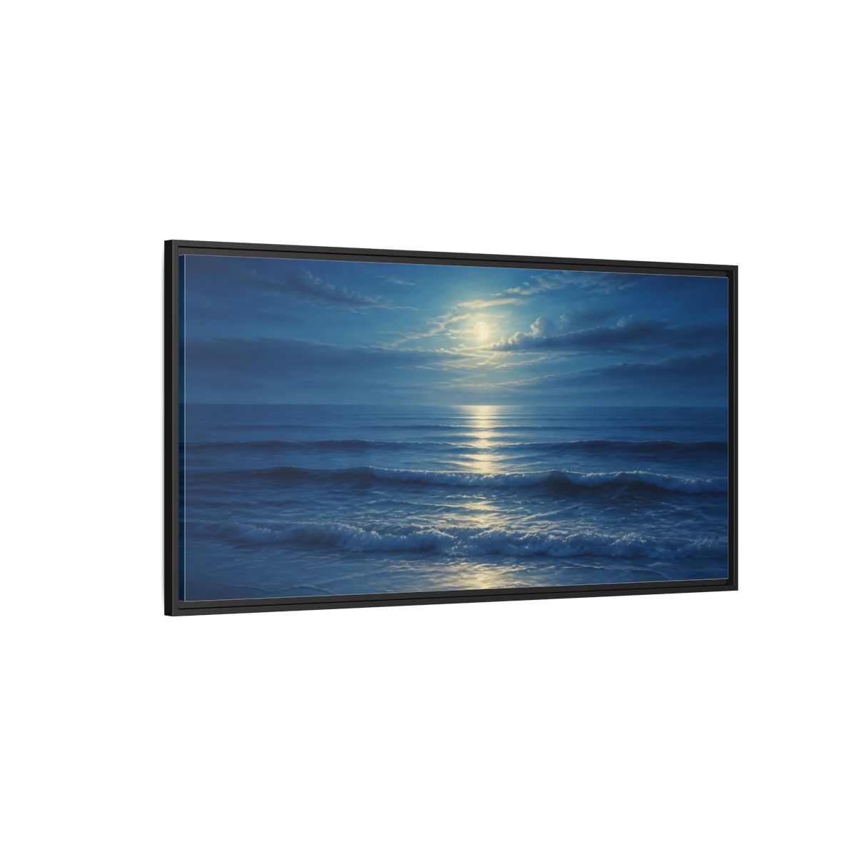 Side Mockup 5. Moonlit Ocean Reflections shown as framed canvas print