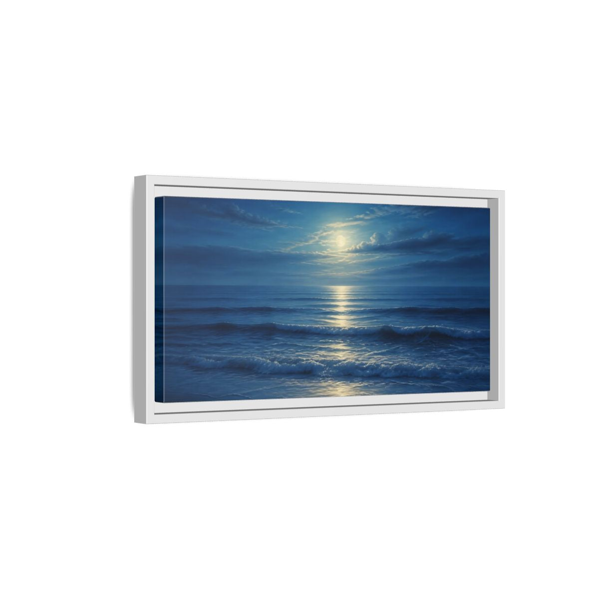 Side Mockup 6. Moonlit Ocean Reflections shown as framed canvas print