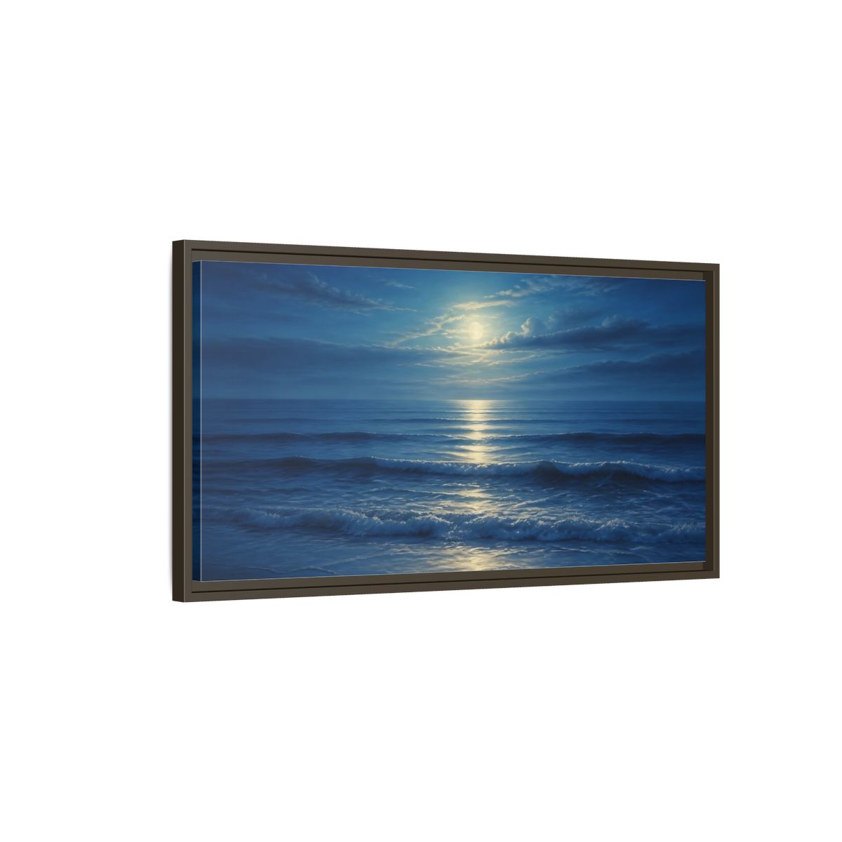Main Mockup. Moonlit Ocean Reflections shown as framed canvas print