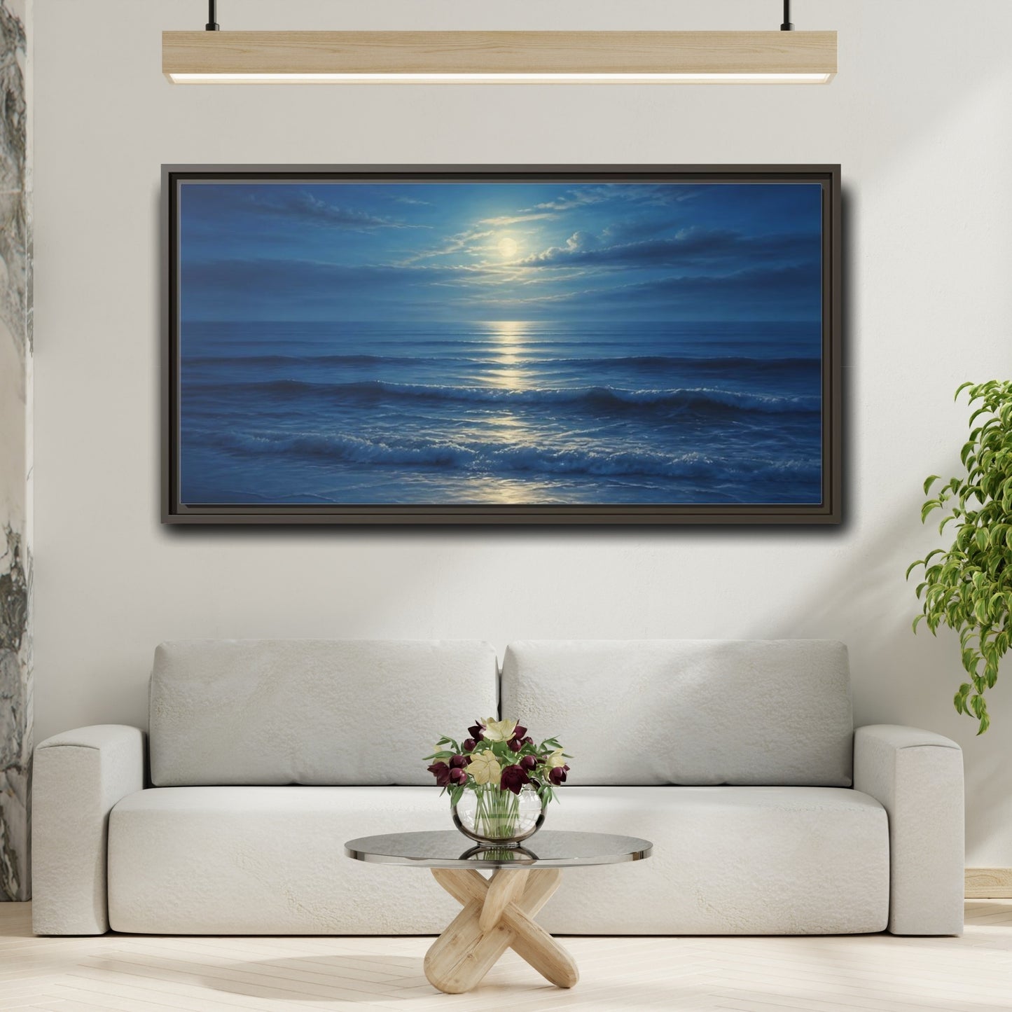 Mockup 2. Moonlit Ocean Reflections shown as framed canvas print