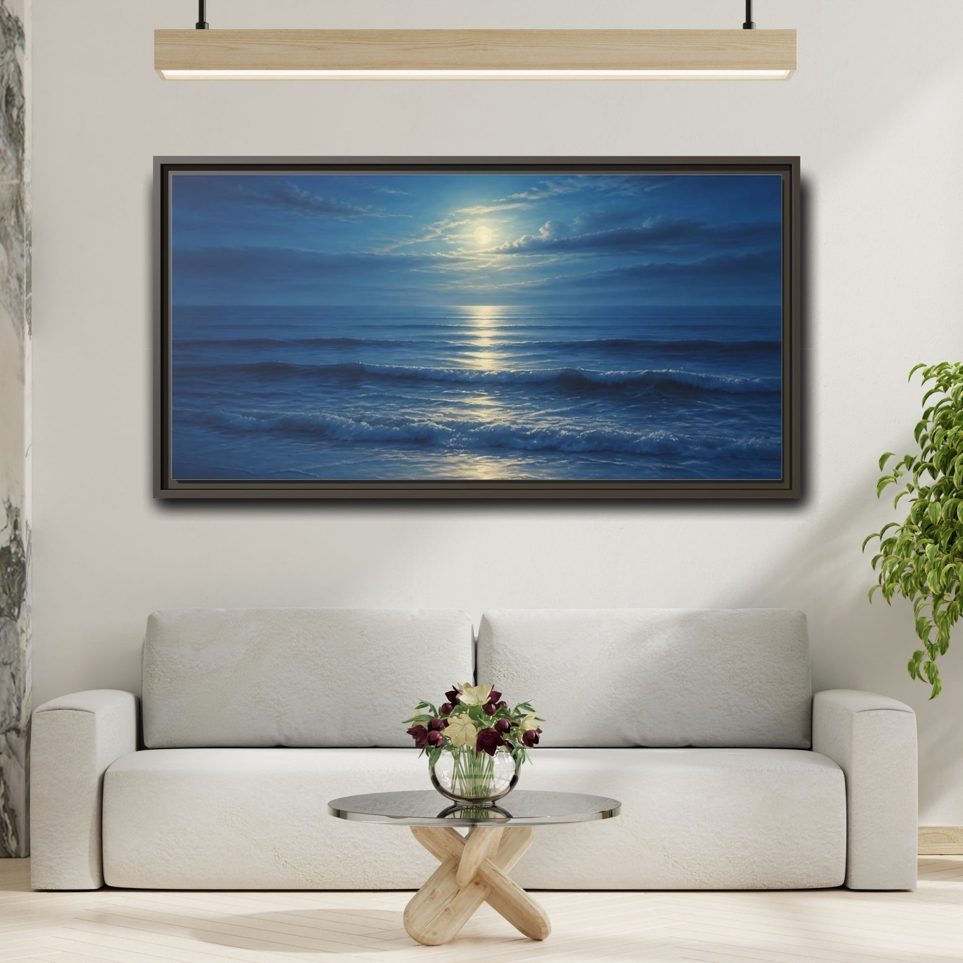 Mockup 2. Moonlit Ocean Reflections shown as framed canvas print