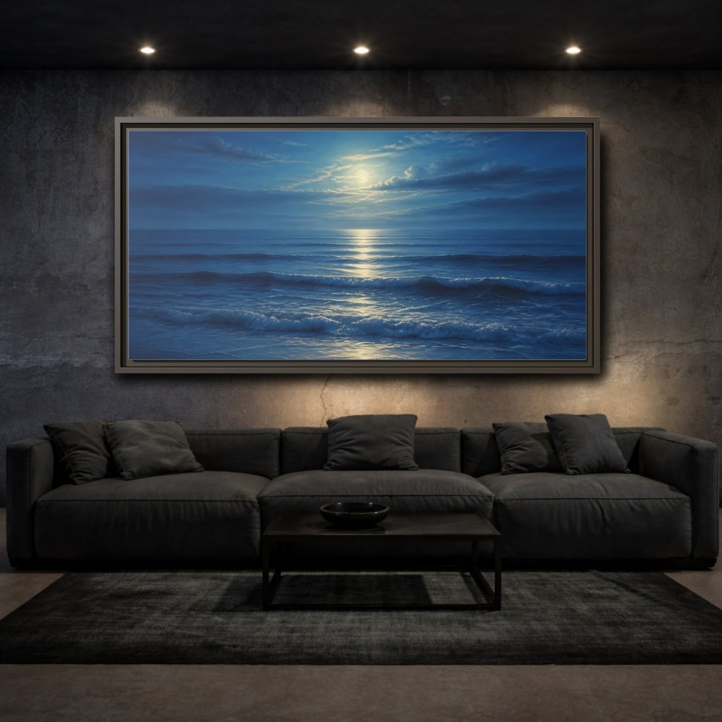 Mockup 3. Moonlit Ocean Reflections shown as framed canvas print