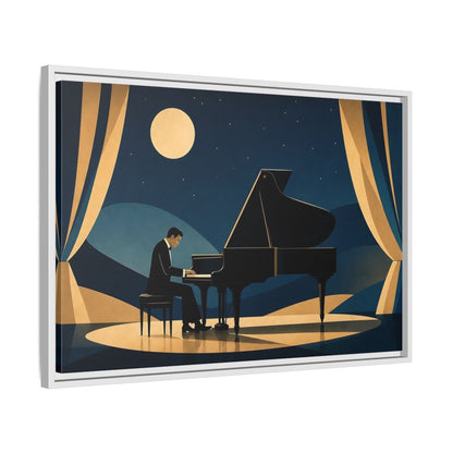 Side Mockup 10. Moonlit Piano Serenade shown as framed canvas print