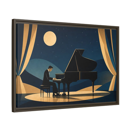 Side Mockup 11. Moonlit Piano Serenade shown as framed canvas print