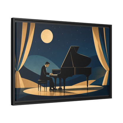 Side Mockup 14. Moonlit Piano Serenade shown as framed canvas print