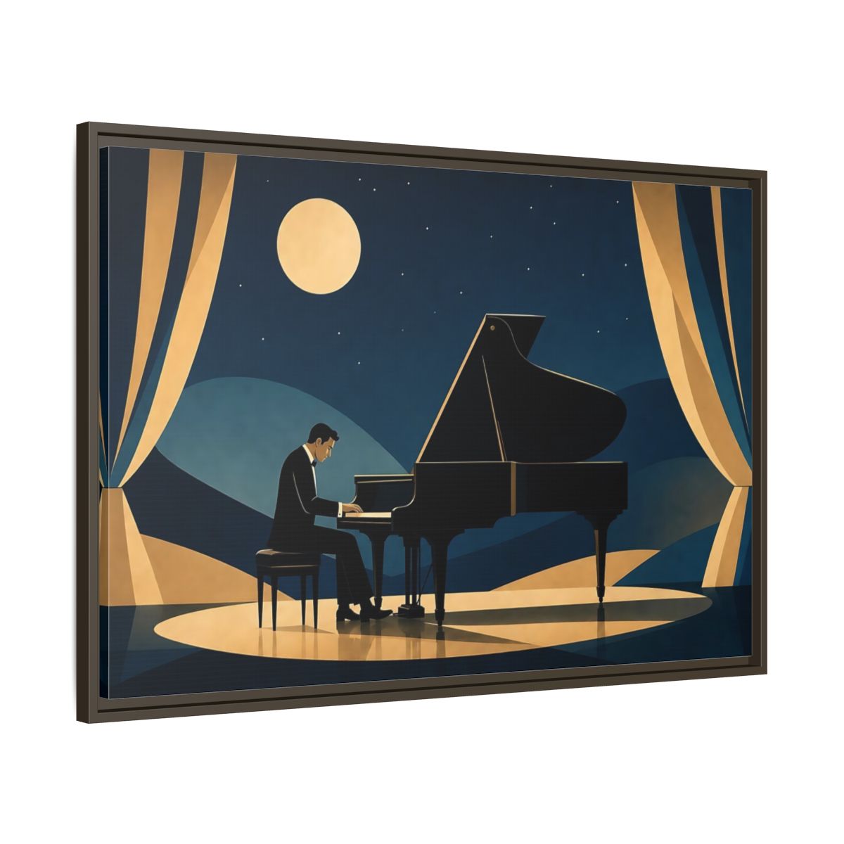 Main Mockup. Moonlit Piano Serenade shown as framed canvas print