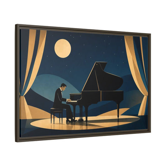 Main Mockup. Moonlit Piano Serenade shown as framed canvas print