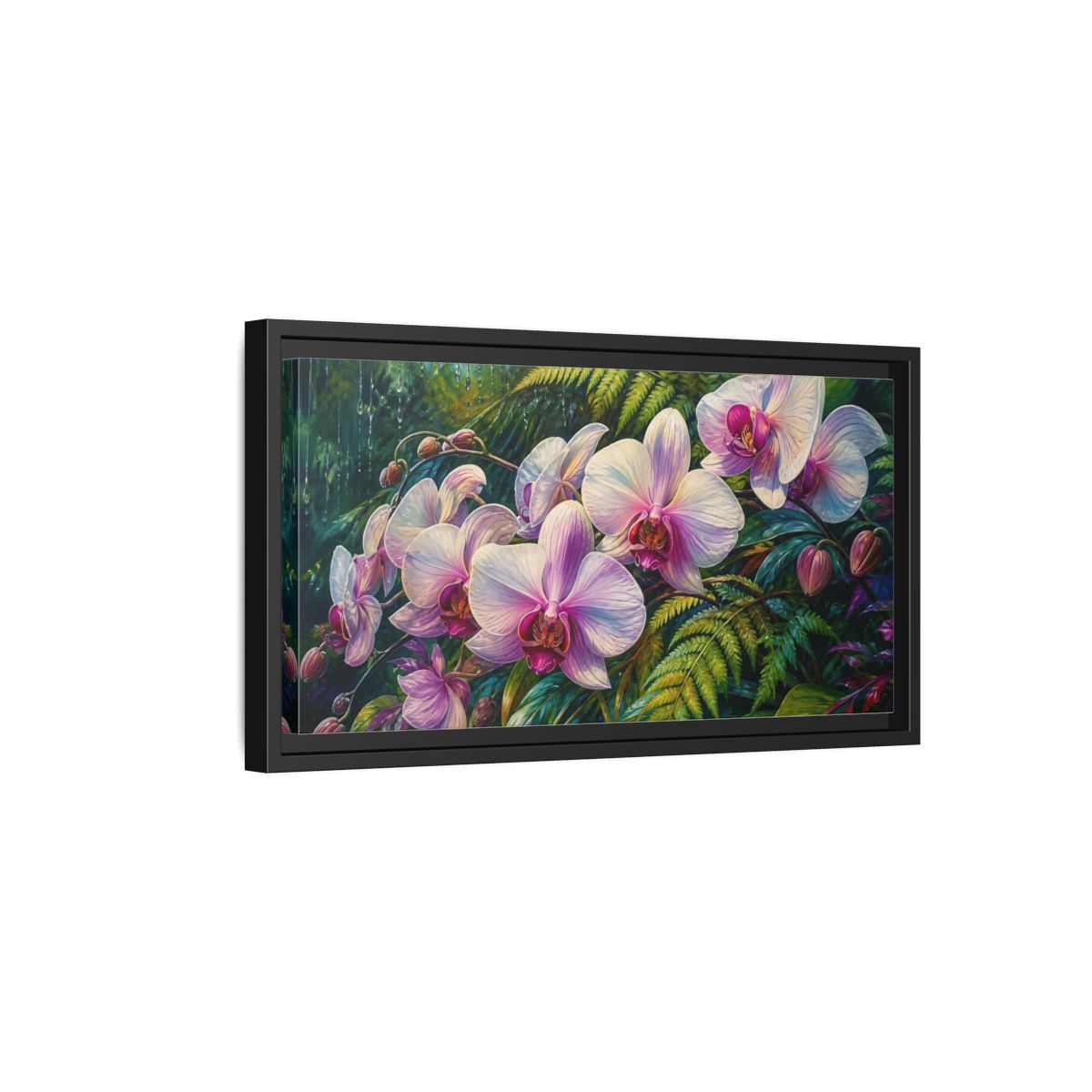Side Mockup 8. Moonlit Pink Orchids shown as framed canvas print