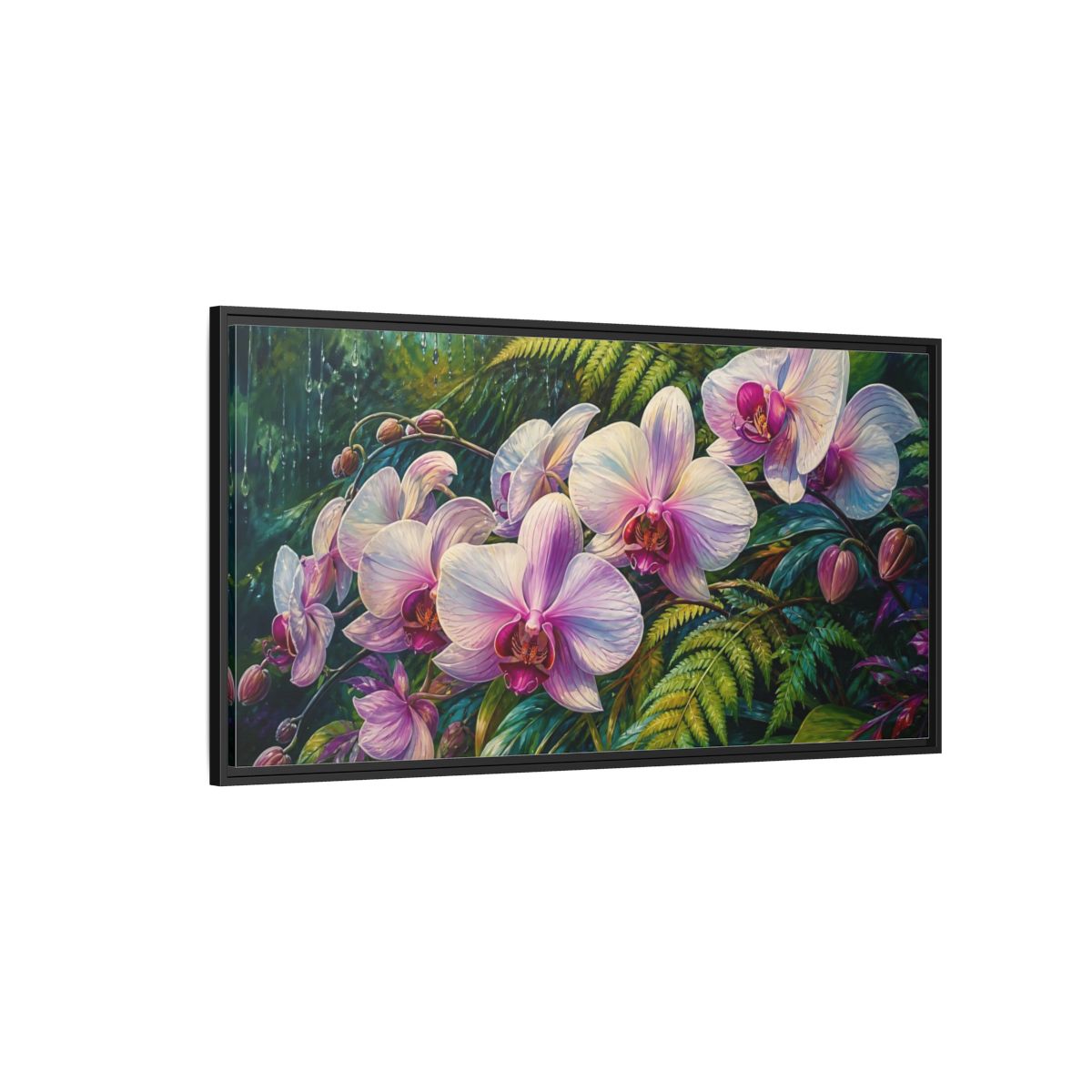 Side Mockup 5. Moonlit Pink Orchids shown as framed canvas print