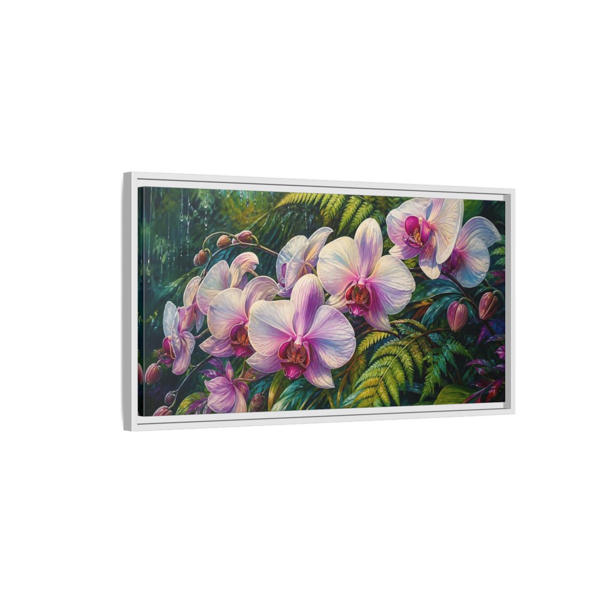 Side Mockup 1. Moonlit Pink Orchids shown as framed canvas print