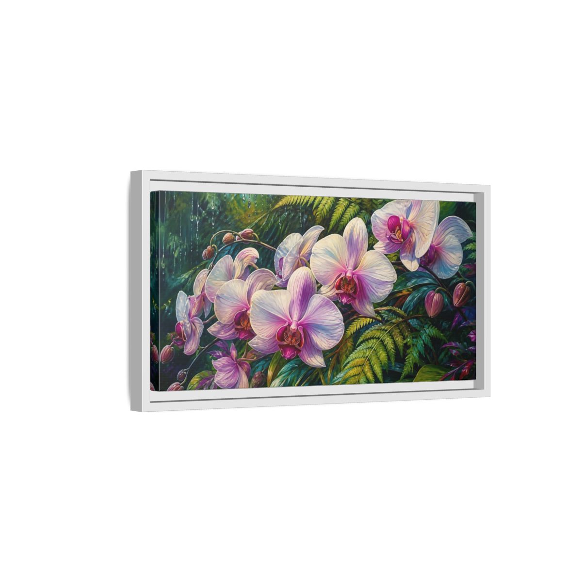 Side Mockup 6. Moonlit Pink Orchids shown as framed canvas print