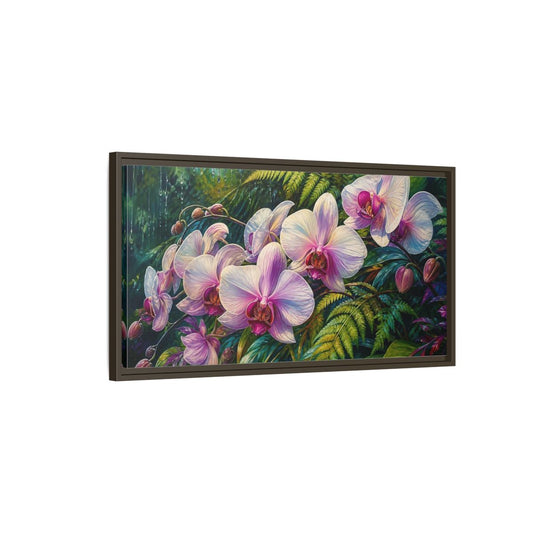 Main Mockup. Moonlit Pink Orchids shown as framed canvas print