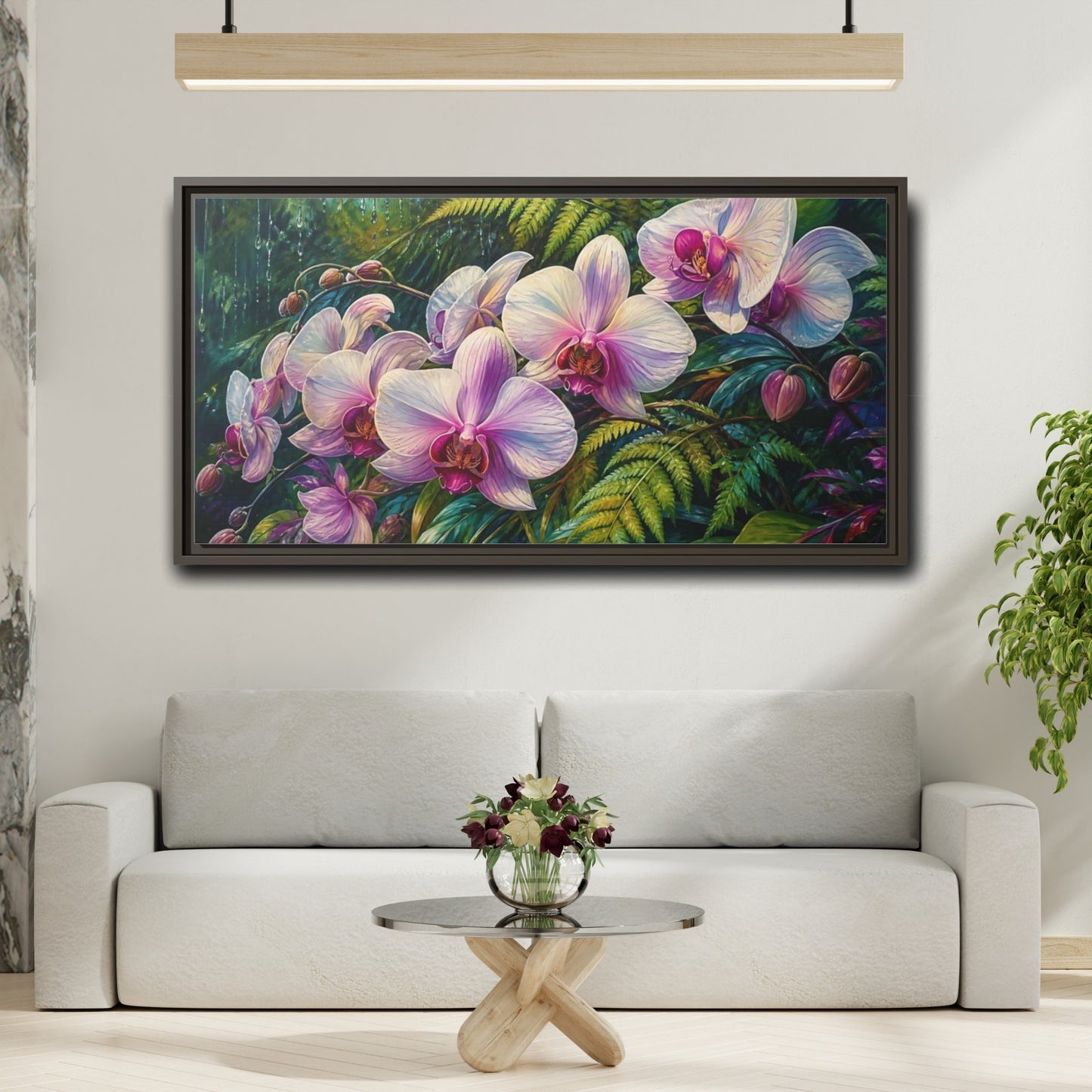 Mockup 2. Moonlit Pink Orchids shown as framed canvas print