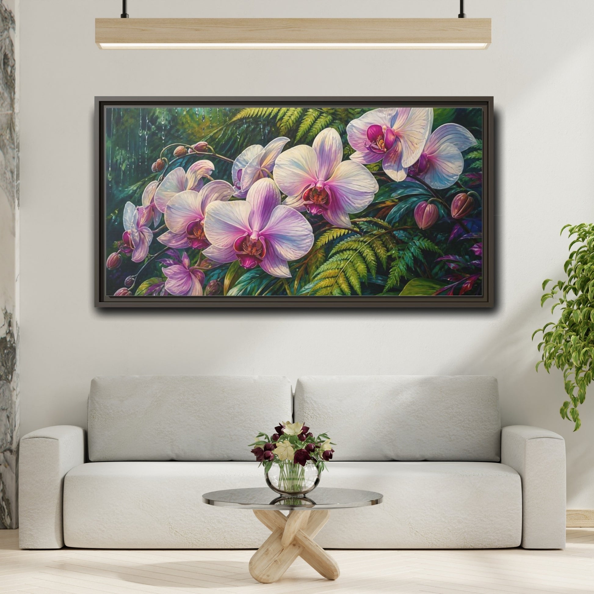 Mockup 2. Moonlit Pink Orchids shown as framed canvas print