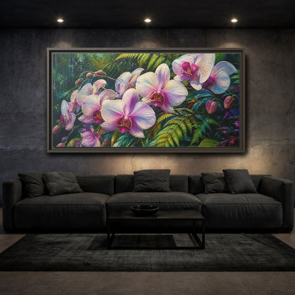 Mockup 3. Moonlit Pink Orchids shown as framed canvas print